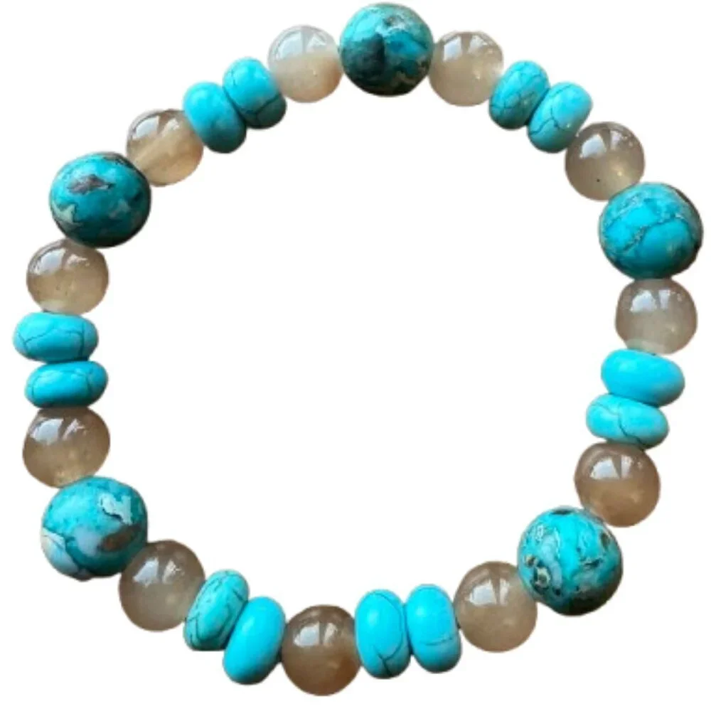 Blue -Brown New Ocean JasperBead Stretch bracelet Handmade  NWT (MJW021)